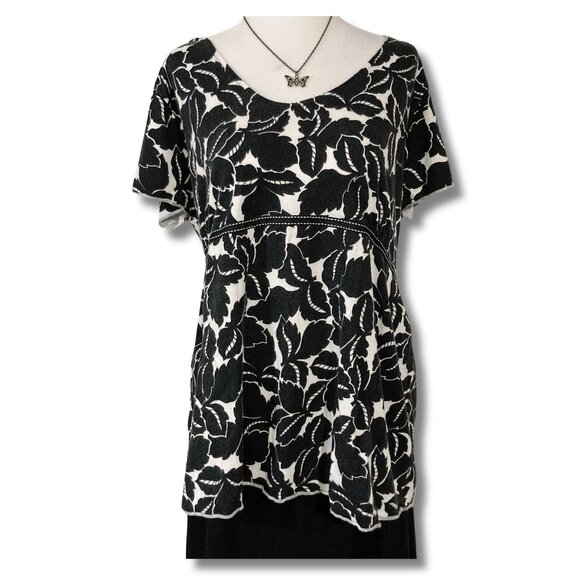 OLD NAVY Black white leaf print short sleeve maternity top XL plus size t-shirt - Picture 1 of 13